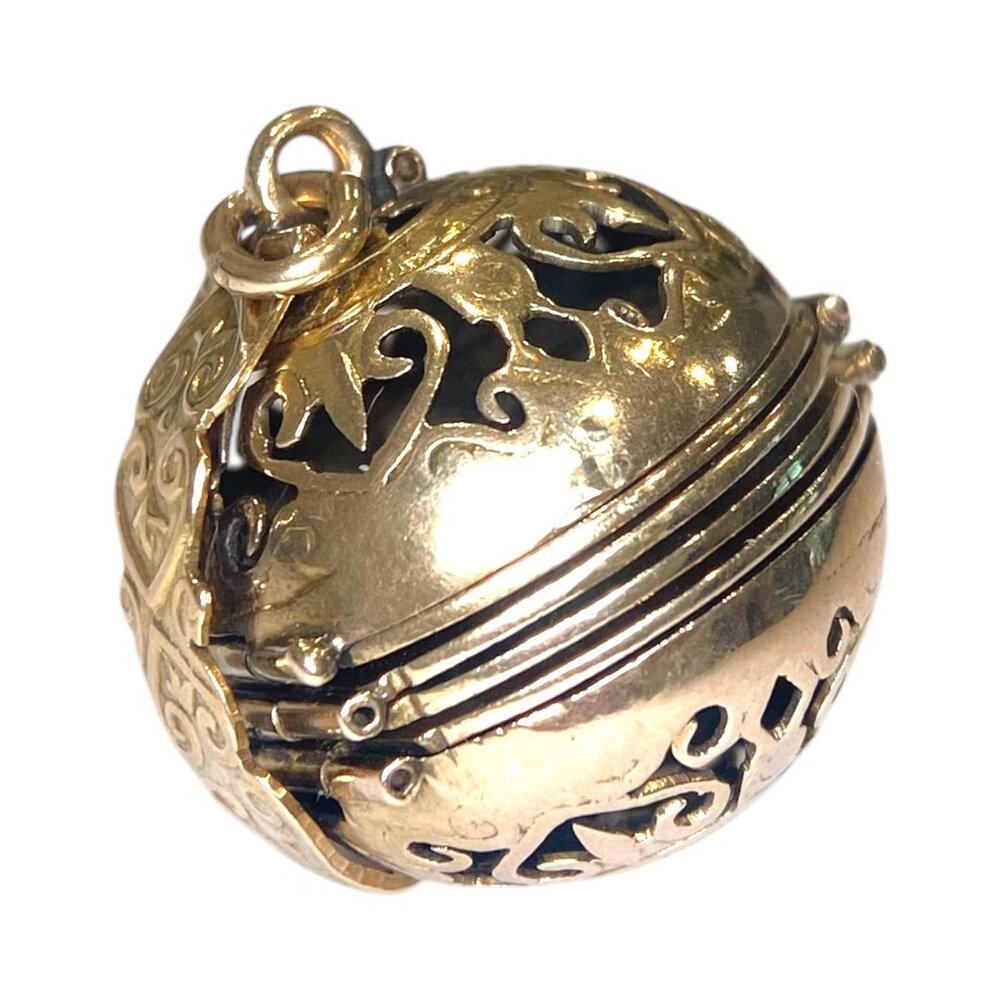 SOLD 14K Gold Folding Locket Orb Pendant
